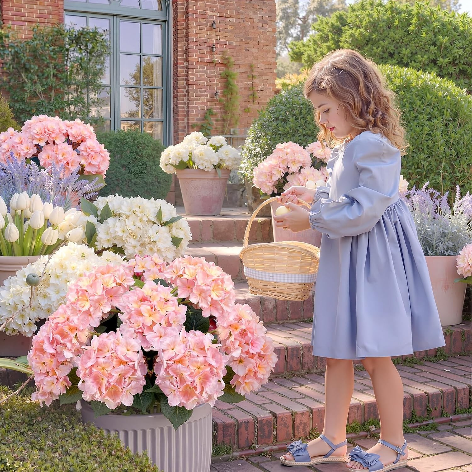 2 Pcs Pink & White Outdoor Artificial Hydrangea Stem Large Faux Hydrangea Bushes