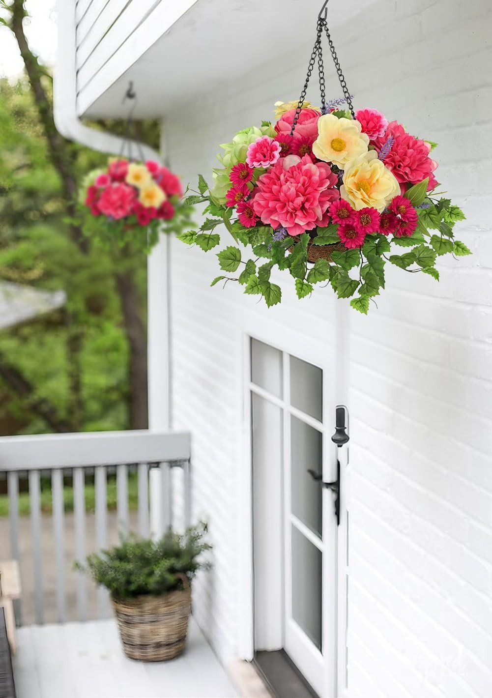 Artificial Hanging Basket Flowers with Chain Hook, Fake Hanging Flowers with …