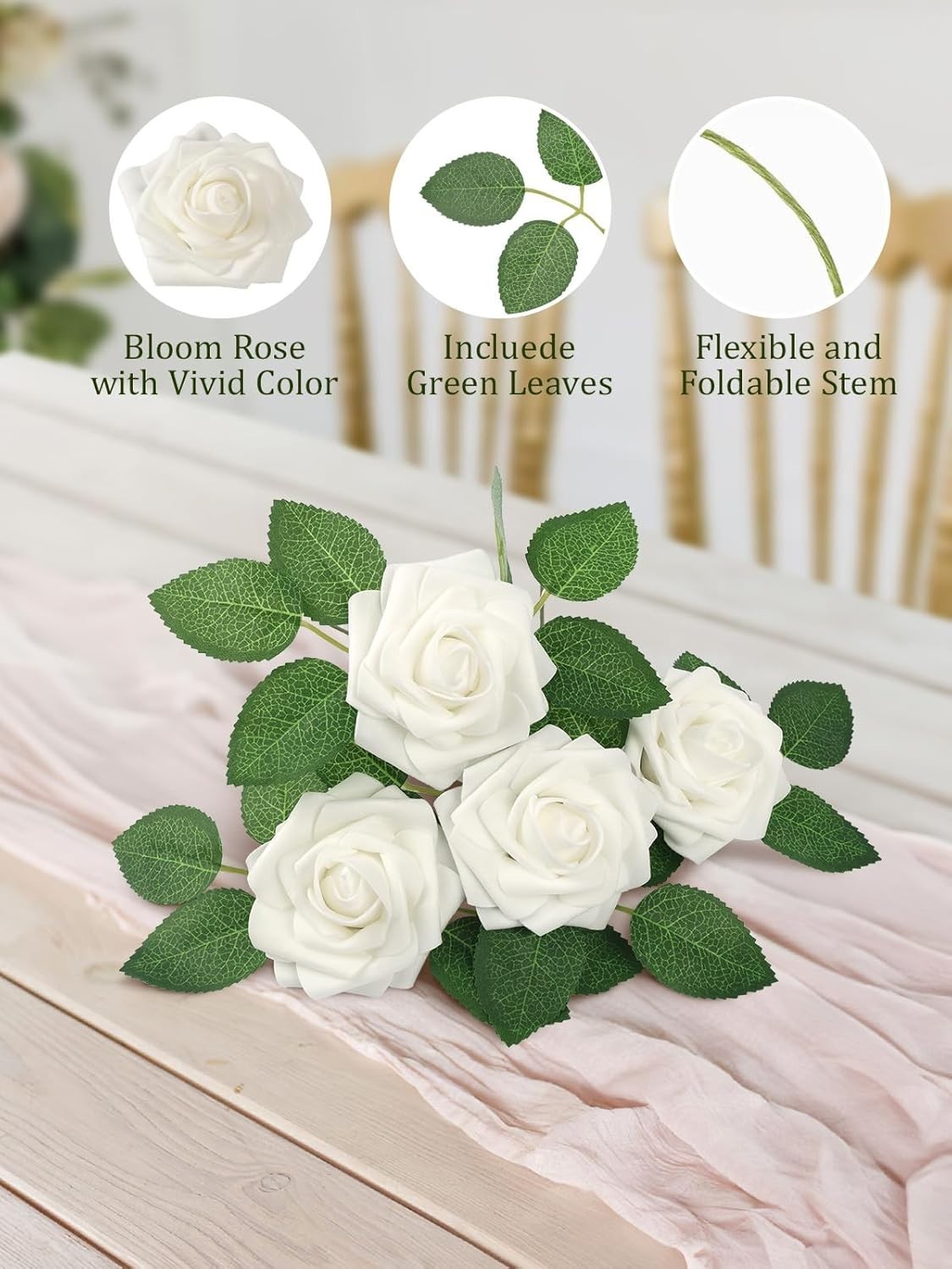 Real Touch Artificial Roses – 30PCS Elegant Foam Flowers for Home & Event Decor