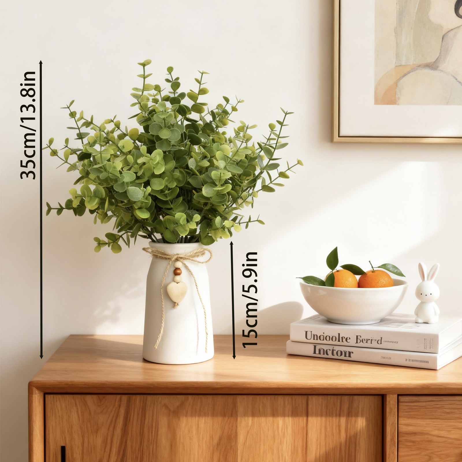 Artificial Eucalyptus Plant in White Ceramic Vase, 14″ Tall Faux Eucalyptus A…
