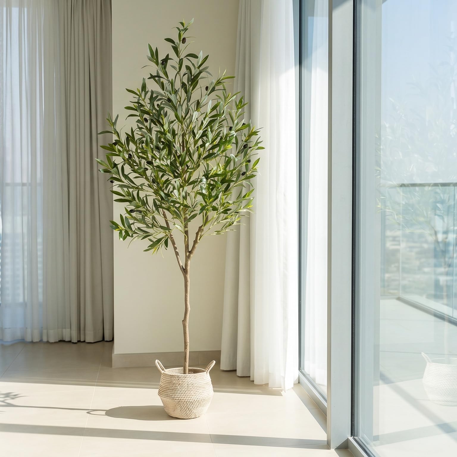Artificial Olive Tree, 6ft Tall Fake Olive Leaves Plant with Basket, Indoor O…