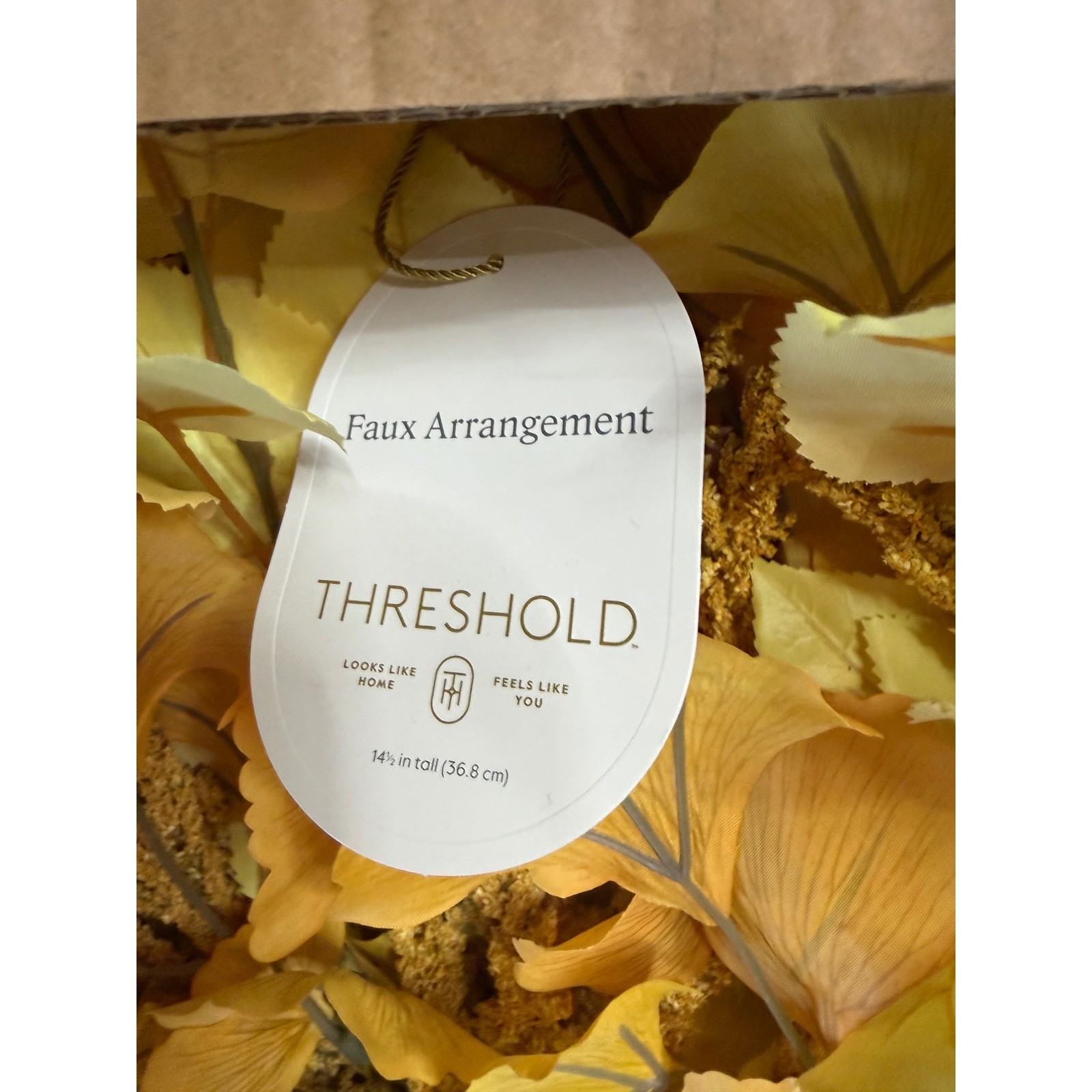 Set of 4 Threshold Faux Ginkgo Leaf Floral Arrangement in Ceramic Vase Yellow