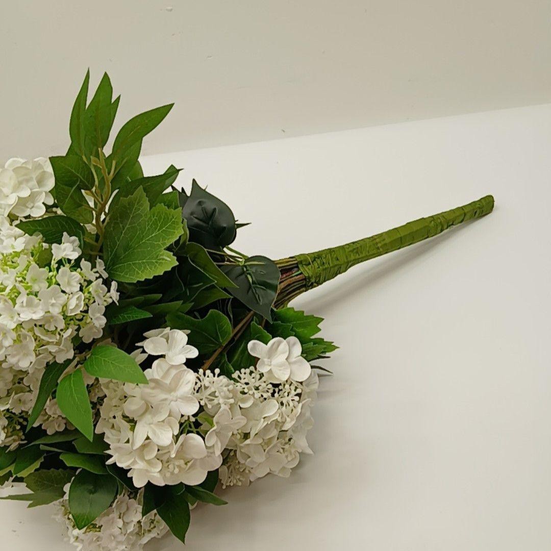 Artificial White Hydrangea Flower Bouquet 12 In Plastic Houseplant Floral Decor
