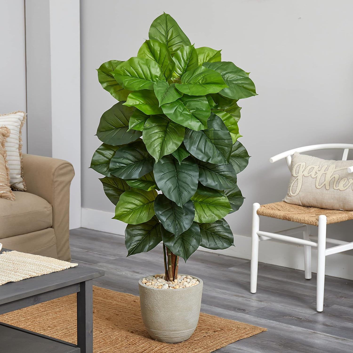 58″ Real Touch Large Leaf Philodendron in Sandstone Planter –