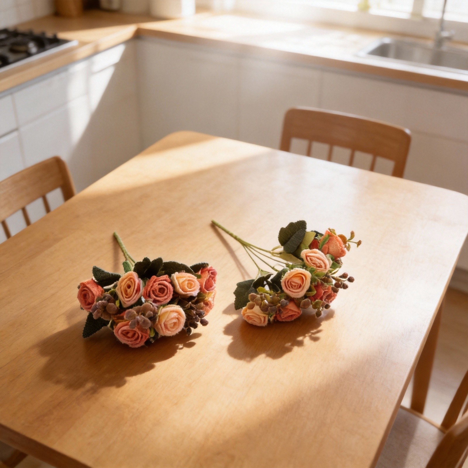 Set of 2 Artificial Roses in Vase for Elegant Home and Office Decoration