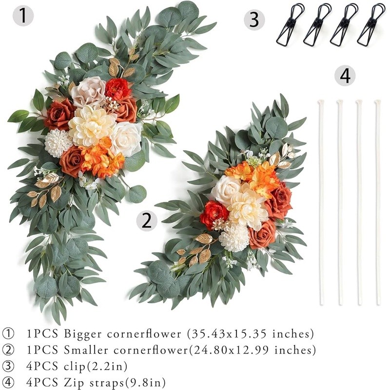 Burnt Orange Wedding Arch Flowers Kit Artificial Floral Decoration Easy Install
