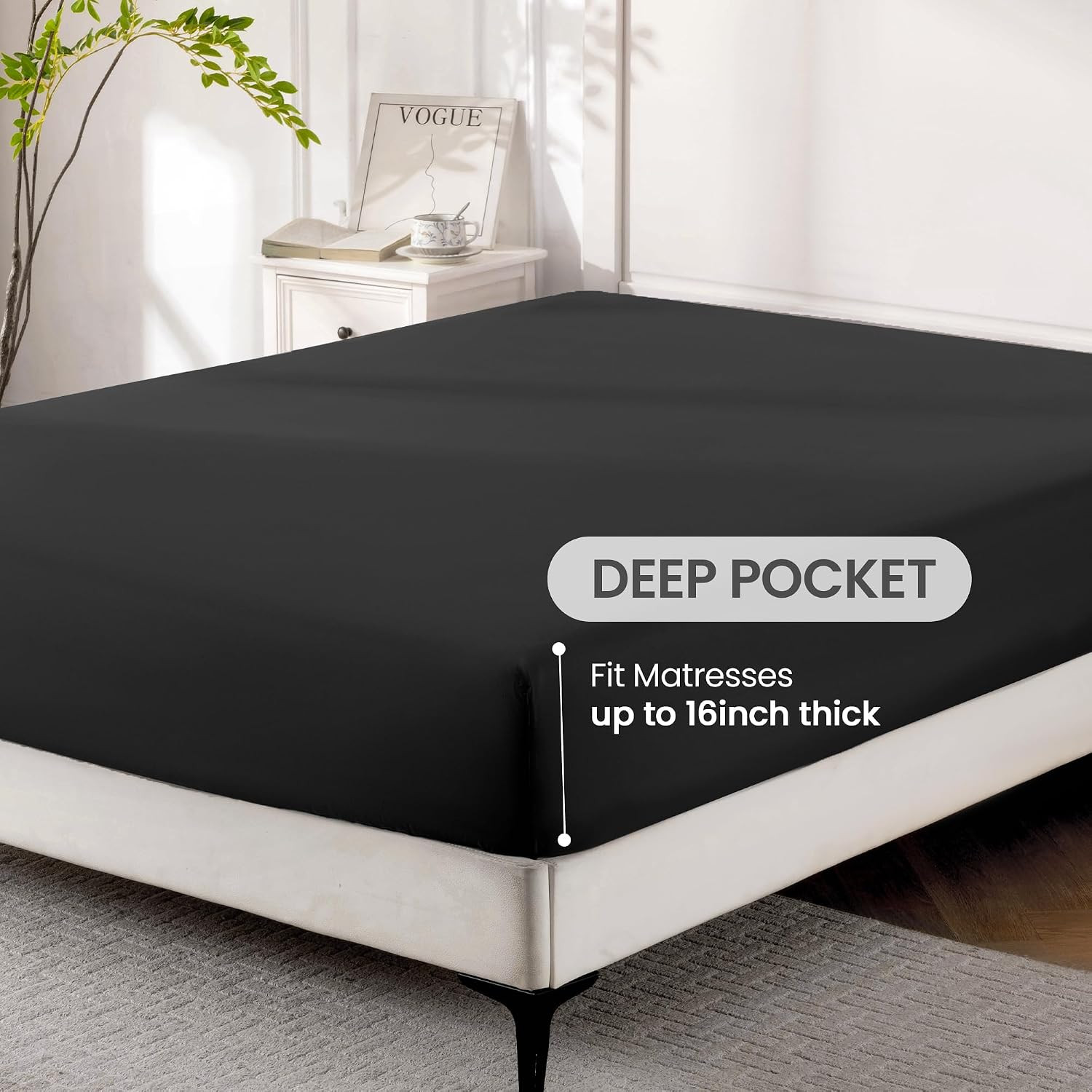 Black Queen Sheet Set, 4 Pieces Soft Bedding Queen Sheet Set, Breathable and Coo