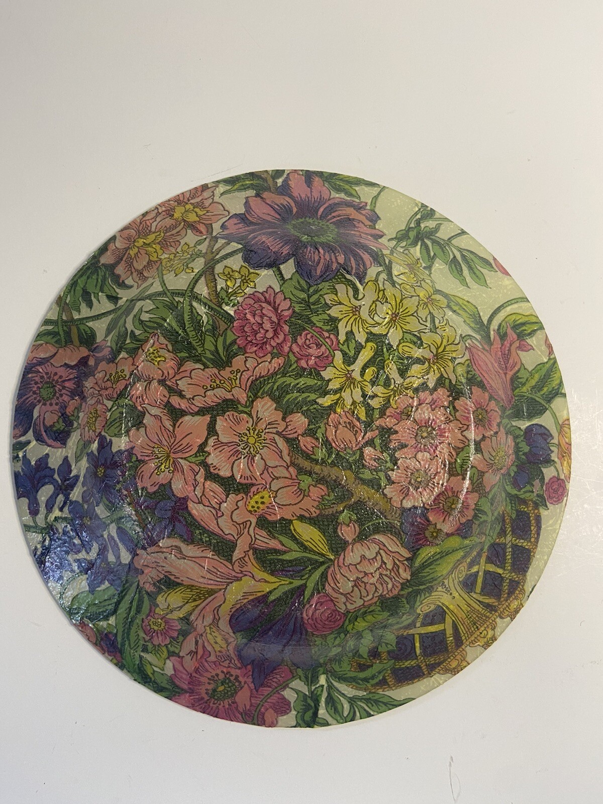 Floral Bouquet Paper Machet 9” Plate Multicolored Rich Color Decor Love