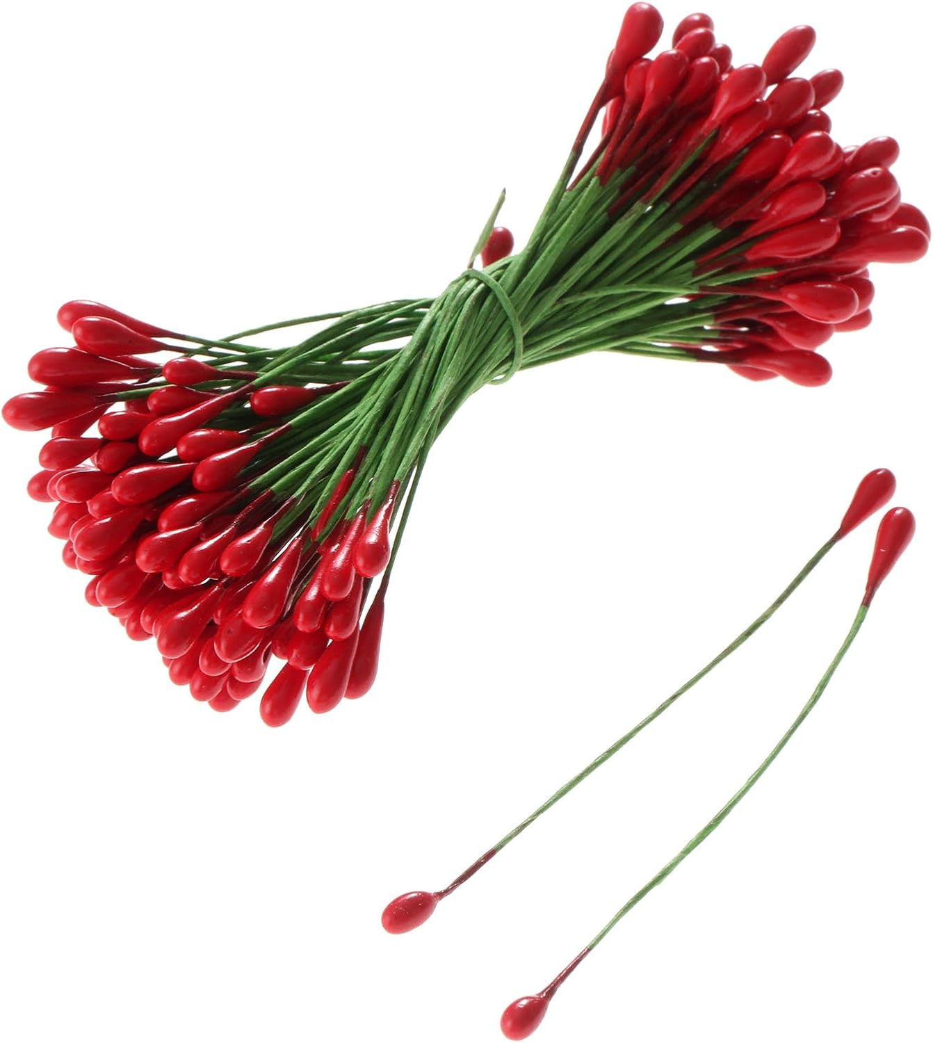100Pcs Artificial round Flower Stamens Red Double Sided Holly Berries on Wire Wr