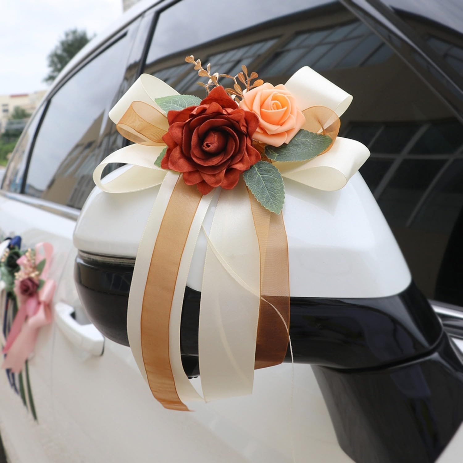 2 Packs Decorative Flowers for Wedding Car Mirror,14 Inch Wedding Car Door Handl