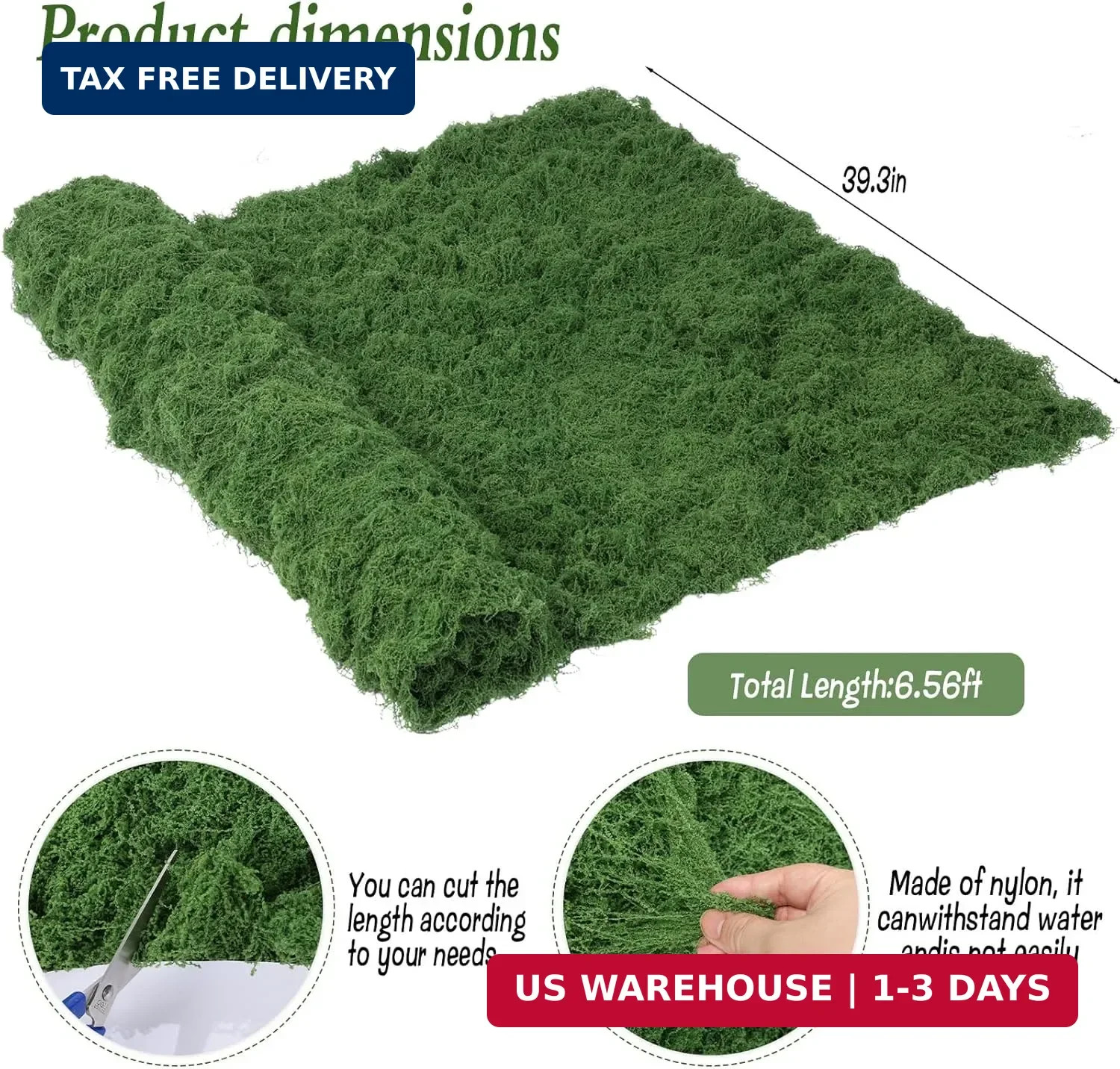 Artificial Moss Mat, 39″ x 78″ Large Fake Moss Sheet for Crafts & Planters, Real