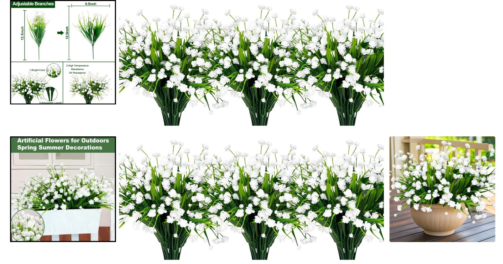 Low Maintenance 12 Bundles of UV Resistant Faux Flowers – Outdoor and Indoor Use