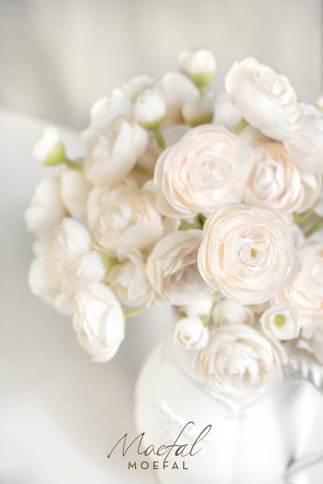 18 PCS Ranunculus Artificial Flowers Faux Silk Mini Bulk Fake Cream Decor