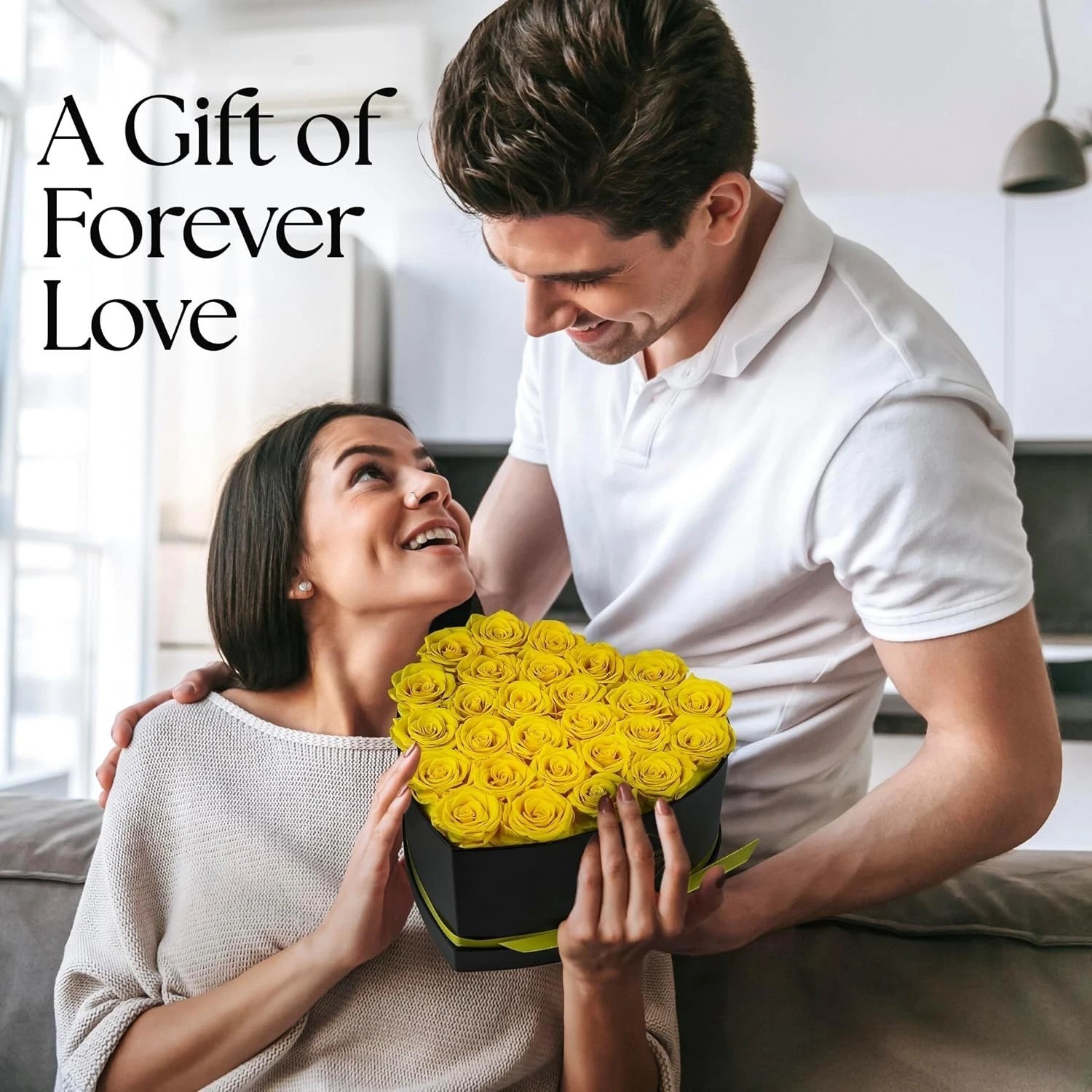 Eternal 27 Yellow Roses Heart Box – Preserved Flowers Gift for Her