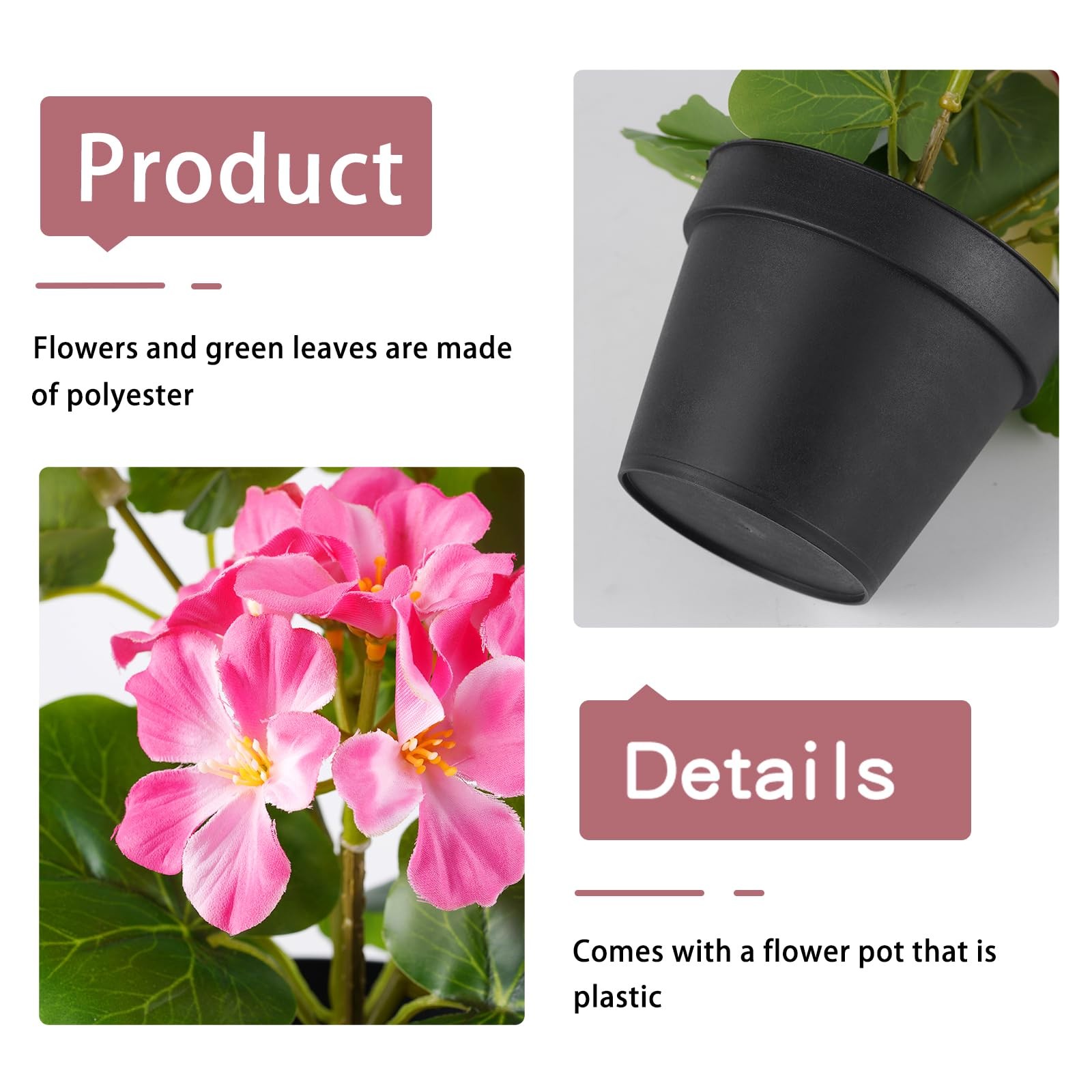2 Pack Artificial Geranium Flowers in Pot Small 13 Inch Fake Plants Spring Su…