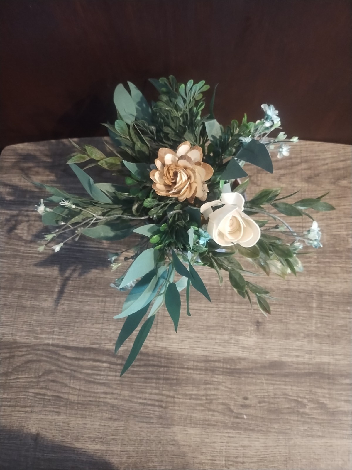 Turquoise Lavender Faux Flowers Paper wood Plants Home Pot Purple 9 x 3 Painted