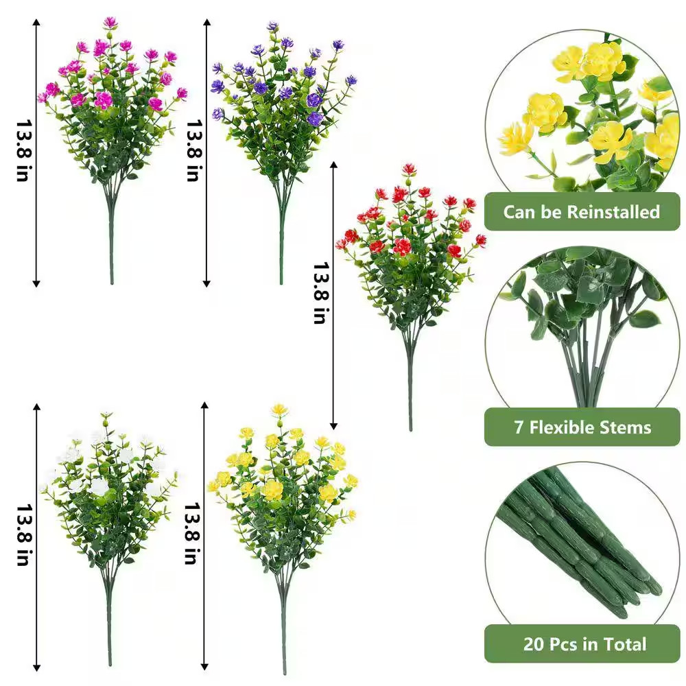 13.8 In. Multi-Colored Outdoor Artificial Eucalyptus Flower, 20 Bundles UV Resis