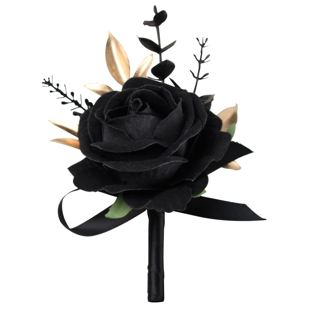 1 PCS Boutonniere Men Artificial Flowers Wedding Prom Corsage Party Black