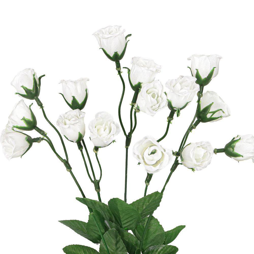 14 In. White Artificial Mini Rose Bud Flower Stem Bush Bouquet (Set of 12)