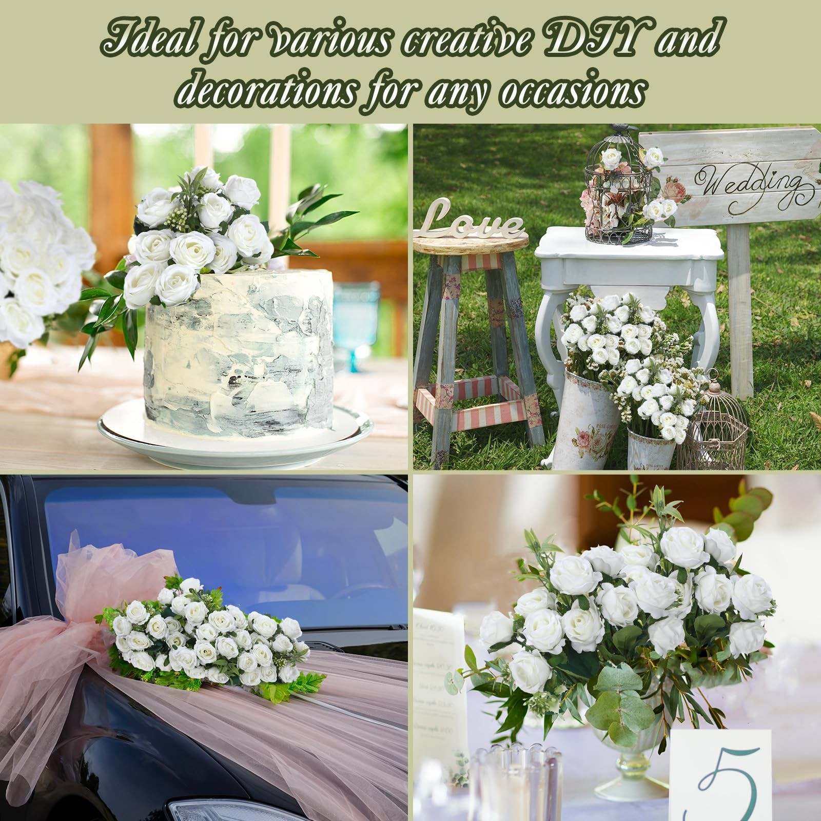 16 PCS 12 Inch Artificial Mini Rose Bouquet 160 Heads Fake Silk Flower White
