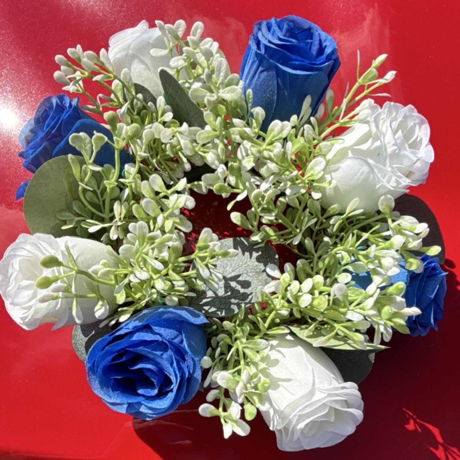 10 Artificial Rose Candle Rings Blue White Green Floral Door Decoration