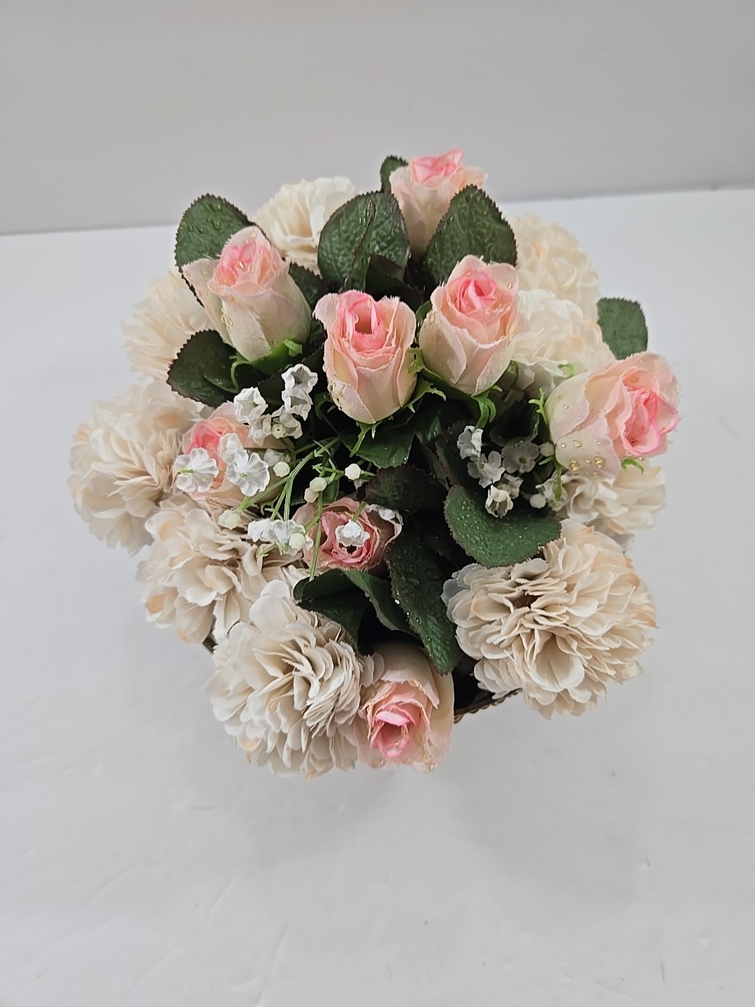 Vintage Silk Floral Arrangement in Footed Brass Planter Pot England 7″