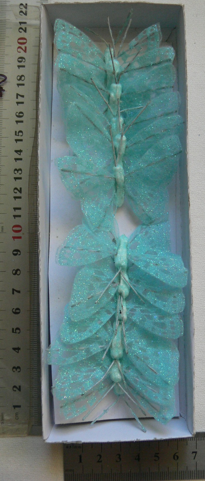 BUTTERFLY Pack 12 Piece LT BLUE – 40x65mm – Antennae’s + Stem 12cm long – KSCRT