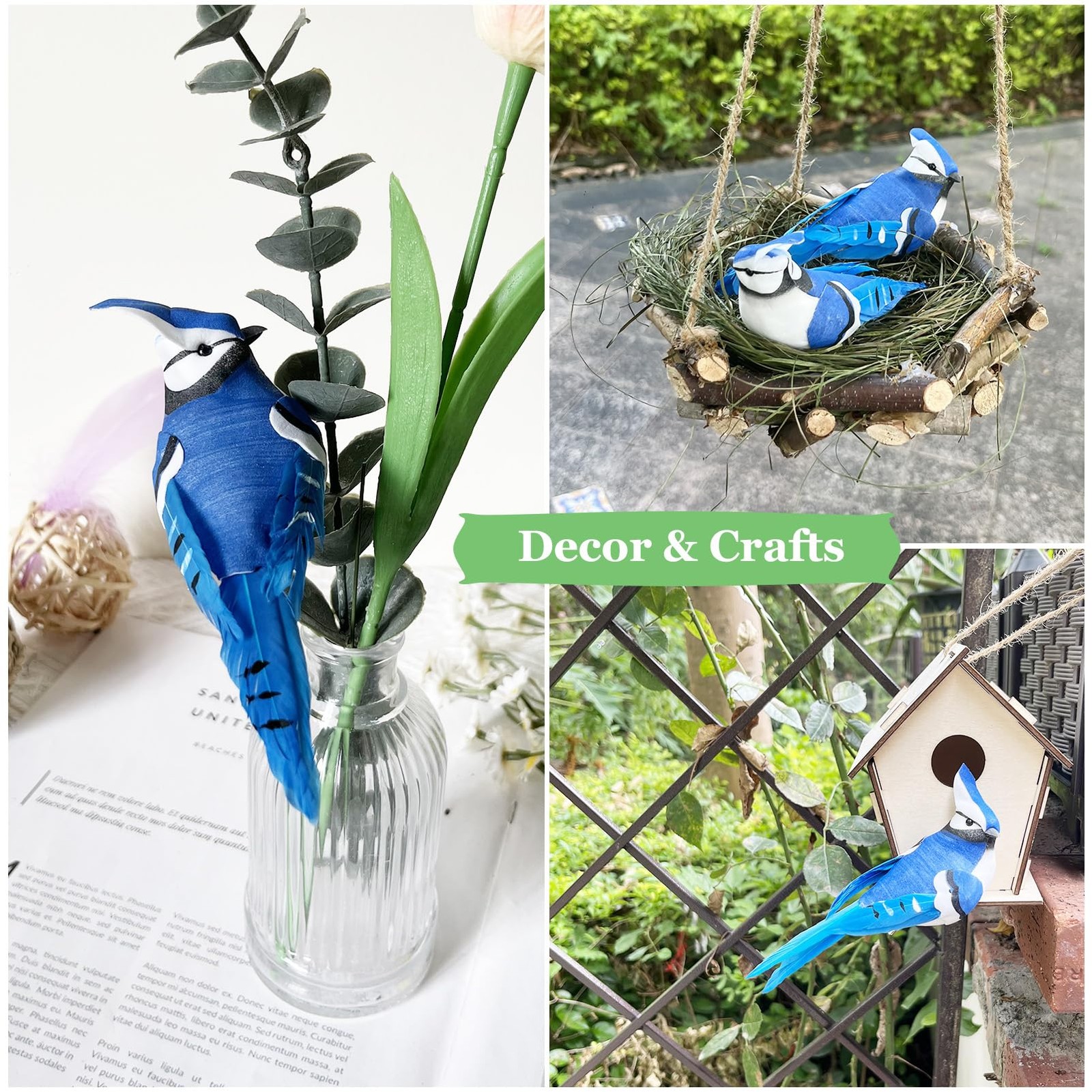 6PCS Clip On Artificial Birds Realistic Blue Jay 5.5Inch Foam Feather Bird fo…