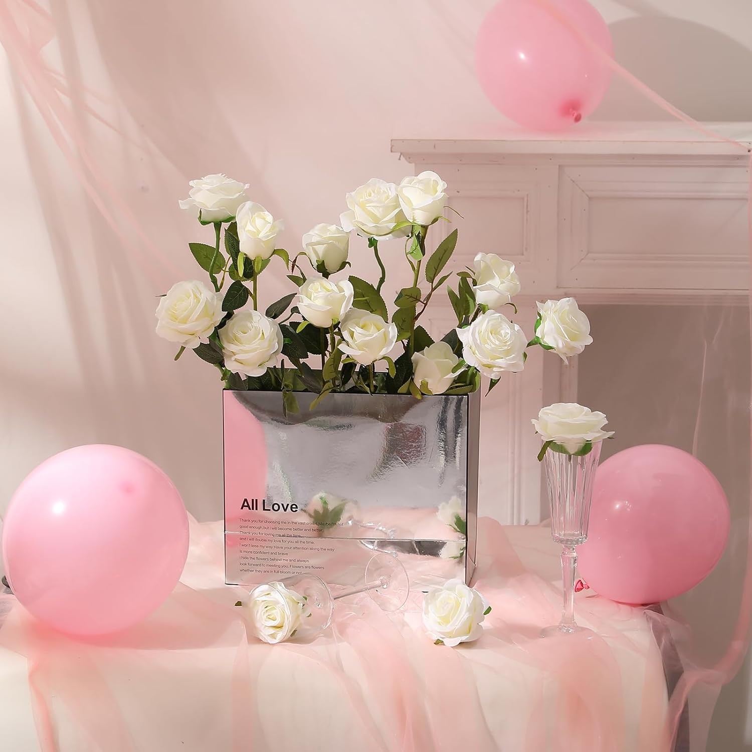 20× Artificial White Roses Fake Flower Silk with Single Stems Real Touch Gift US