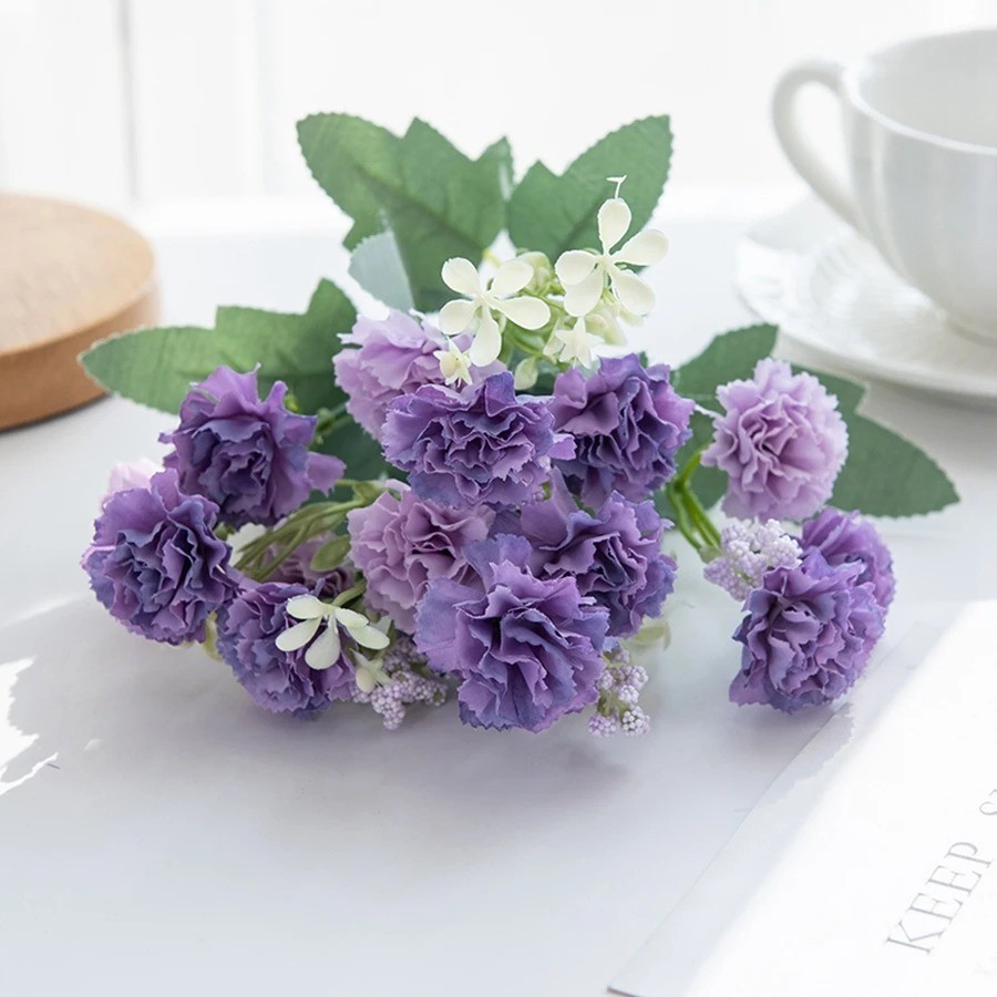 5 Forks 15 Heads Small Carnation Artificial Flowers Wedding Arch Garland Décor