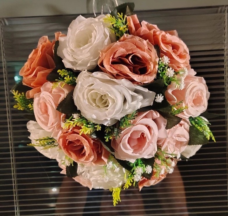One Set of 2 Pink/White Floral Kitchen/Outside/Cabinet Wreaths 12″ W X 12″ L