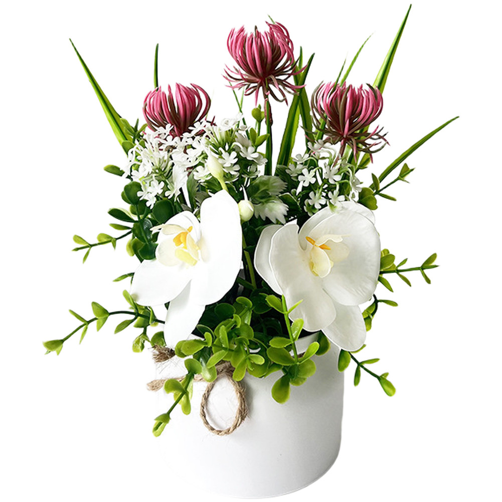 Realistic Soft Film Orchid and Chrysanthemum Arrangement 9.05in Height