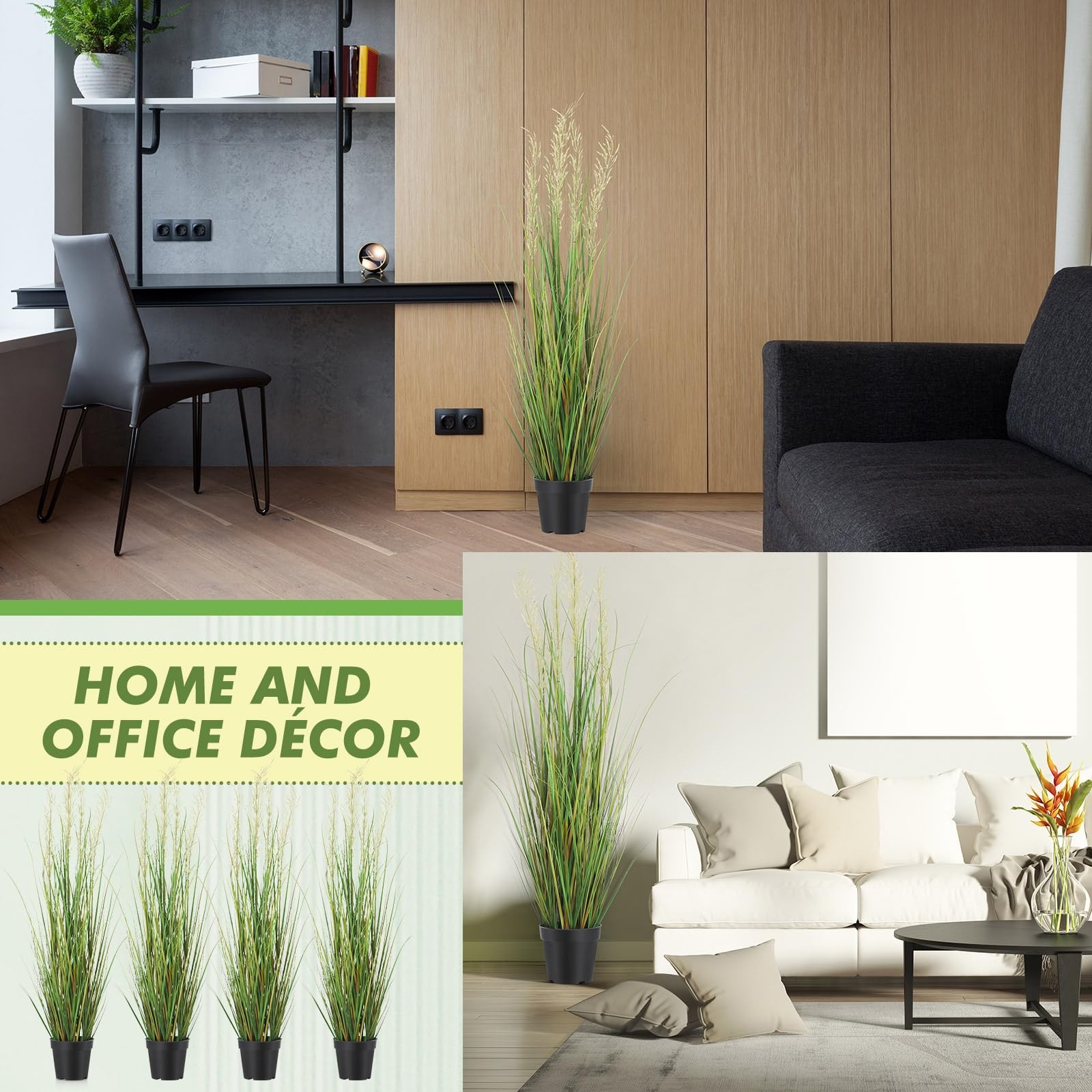 4 Pcs 4 ft Tall Artificial Grass Plant Potted Artificial Greenery Floor Plant…