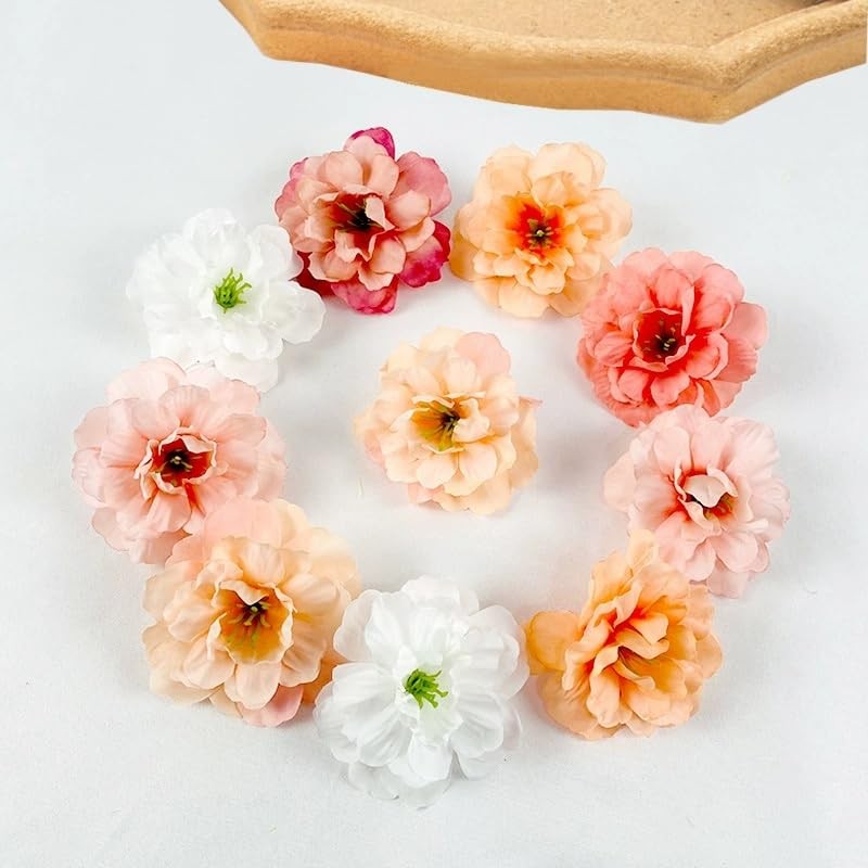 50 PCS Silk Rose 2 Inch Small Fake Flower Heads Peony For Crafts Multicolour