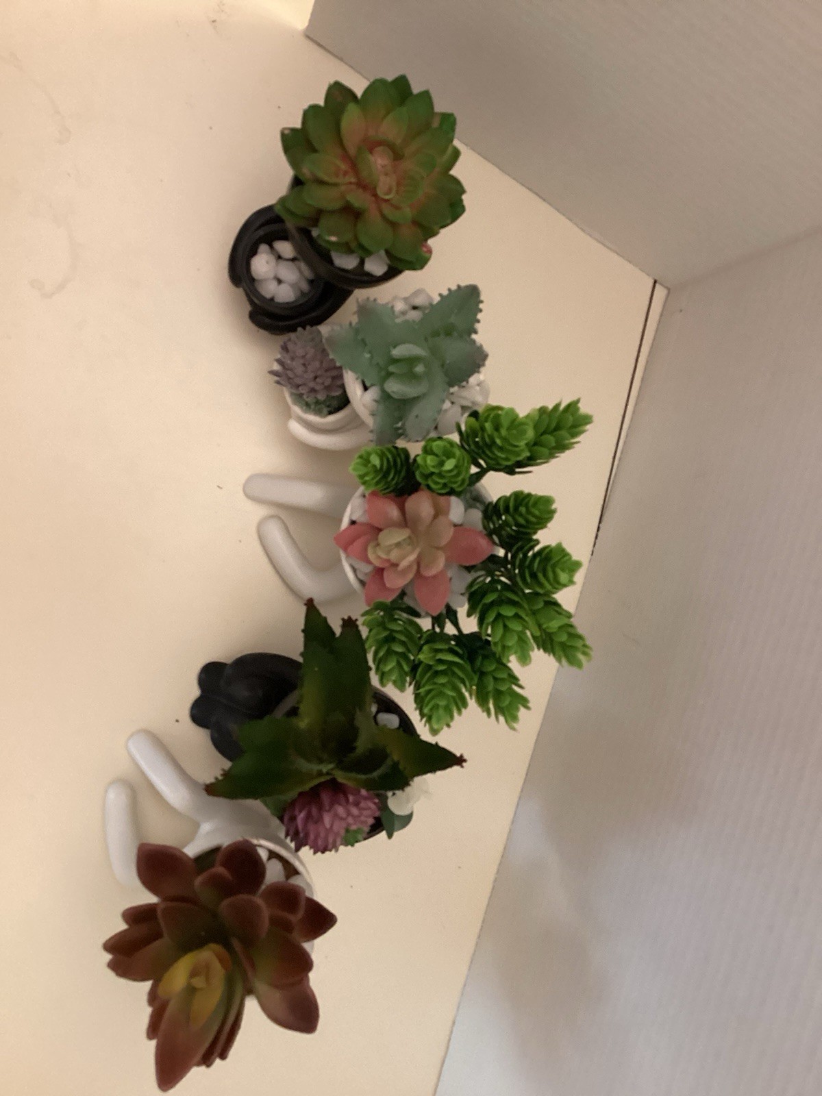 Faux Fake Succulents In Human Statue Pot Black & White Five