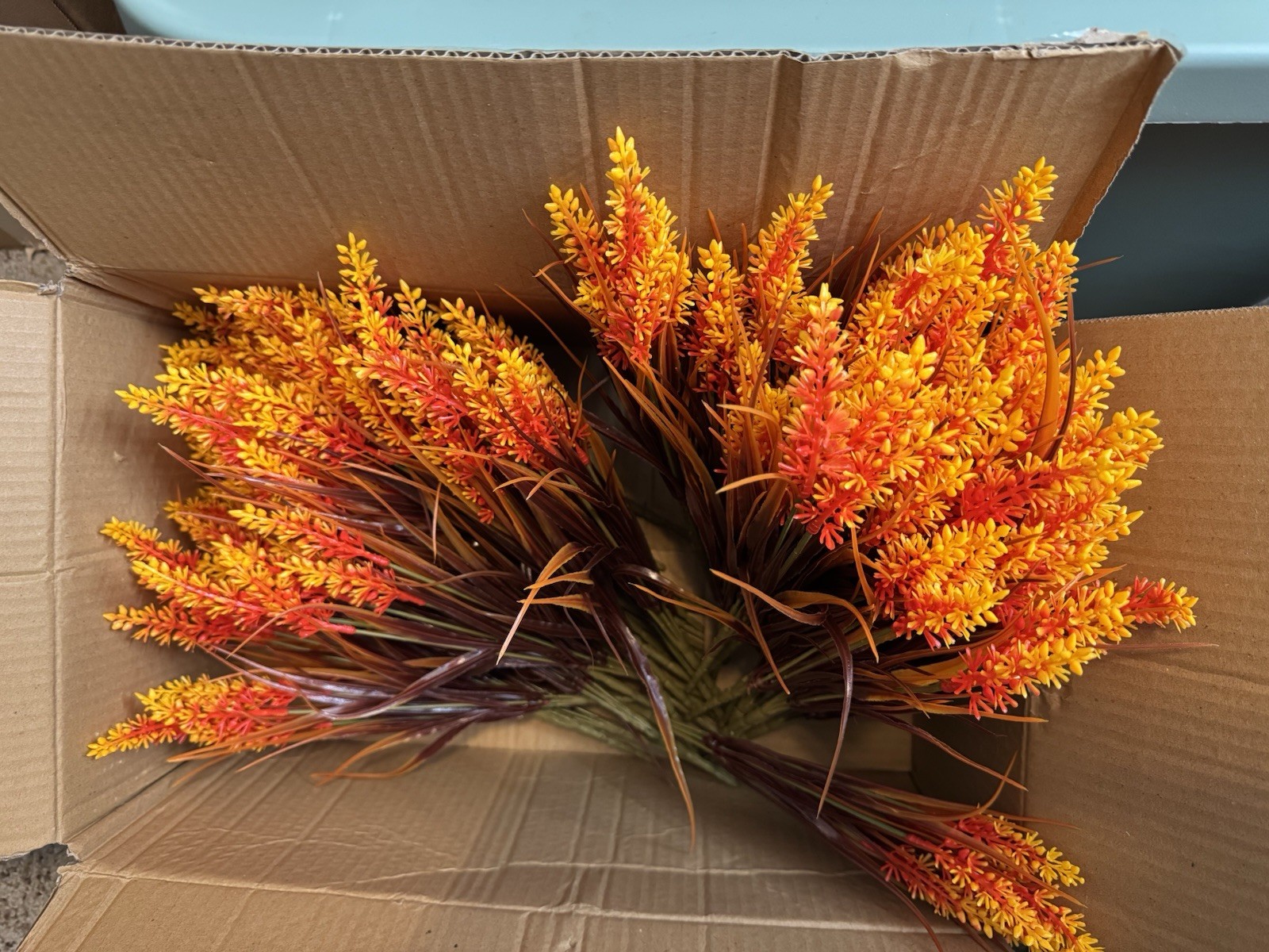 Artificial Flowers- Green Boxwood And Orange Nigirior. 26 Pieces Included.