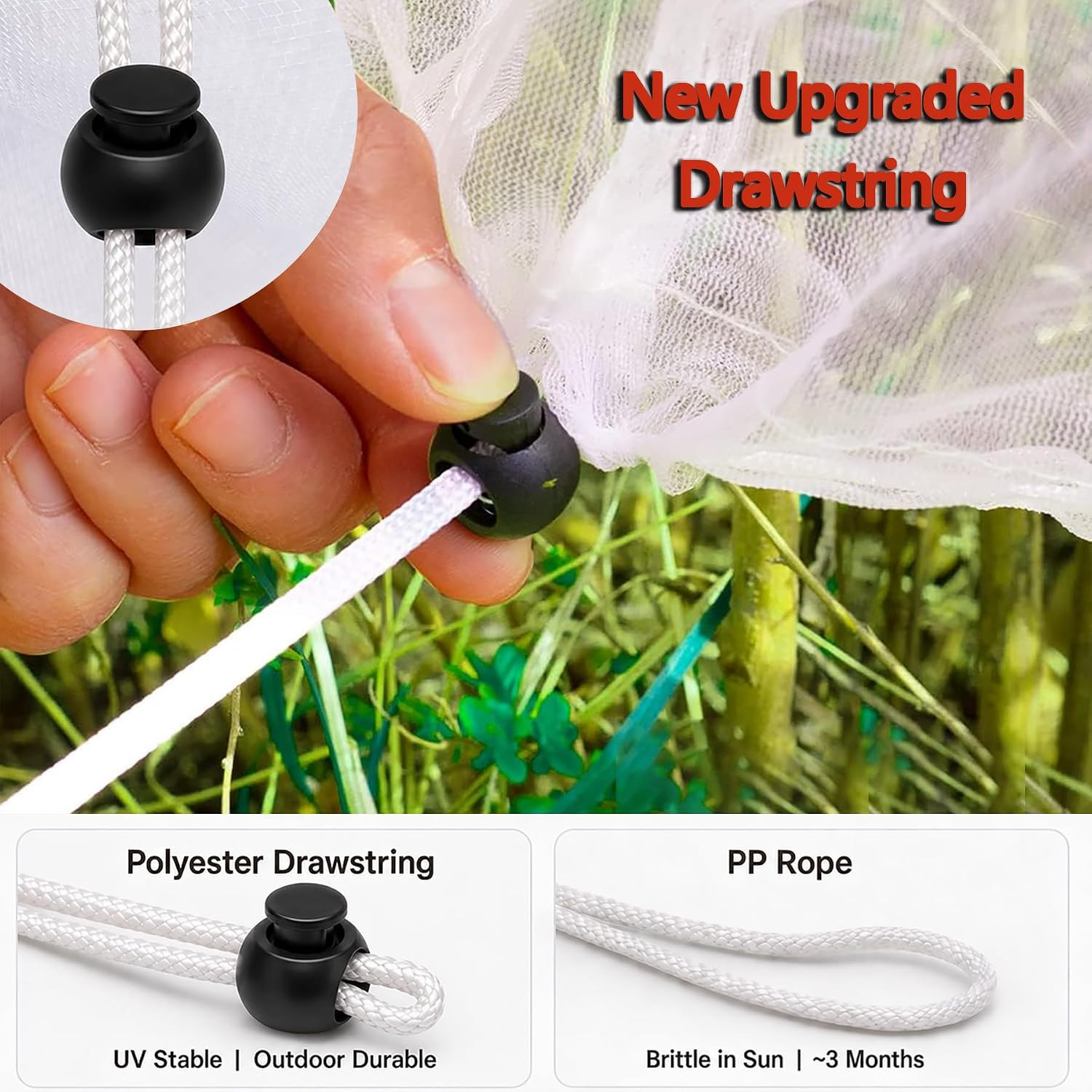 Drawstring Blueberry Netting for Bushes – 3Pack 3.28 * 2.62+ 3Pack 4.92 * 3.94Ft