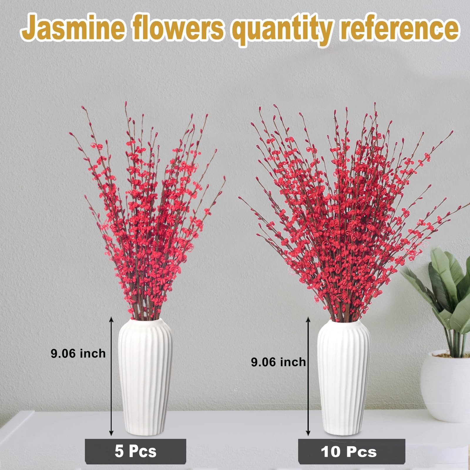 5Pcs Red Artificial Jasmine Flowers 29.5 Inch Long Stem Floral Picks