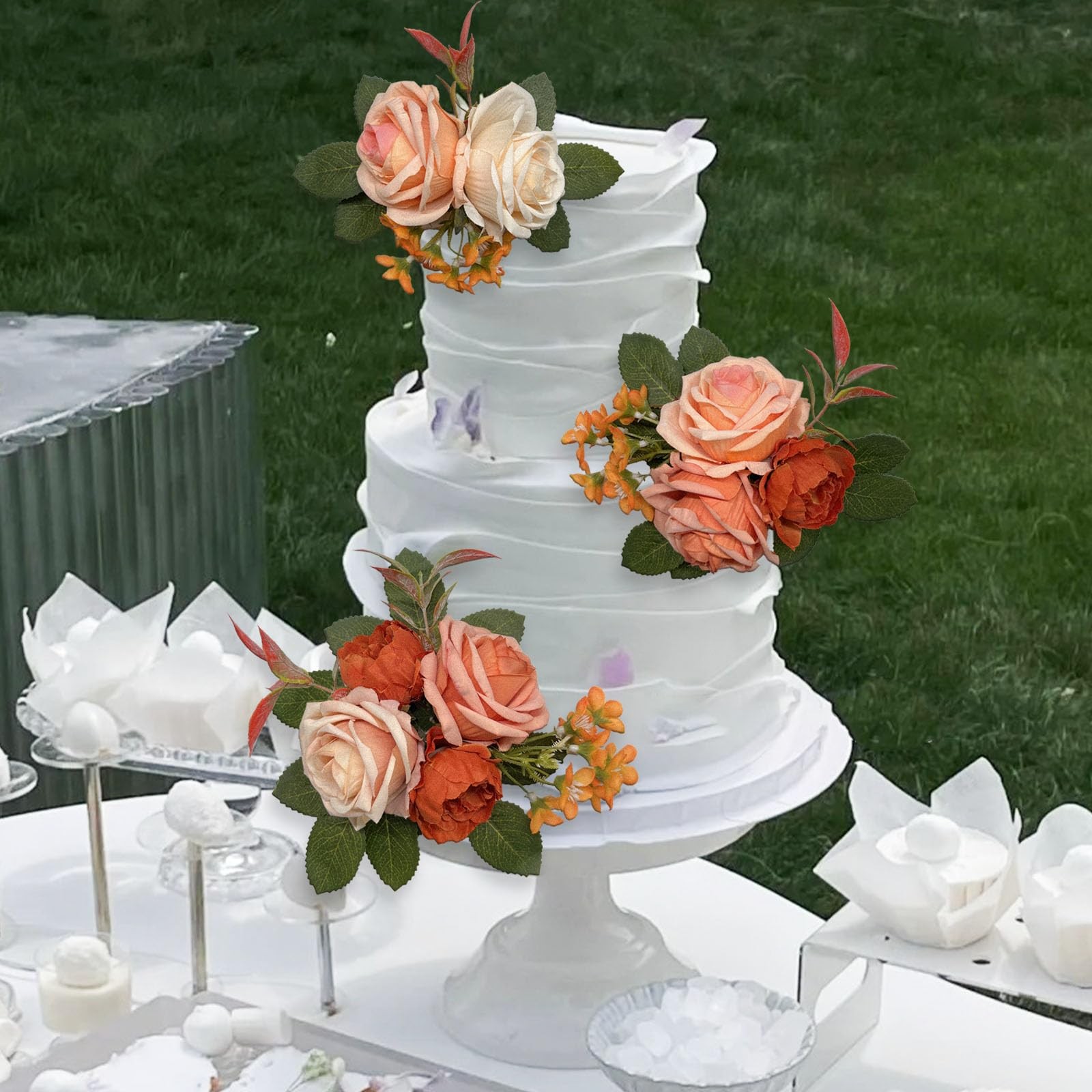 3 PCS Burnt Orange Artificial Fake Wedding Cake Toppers Flowers Decorations