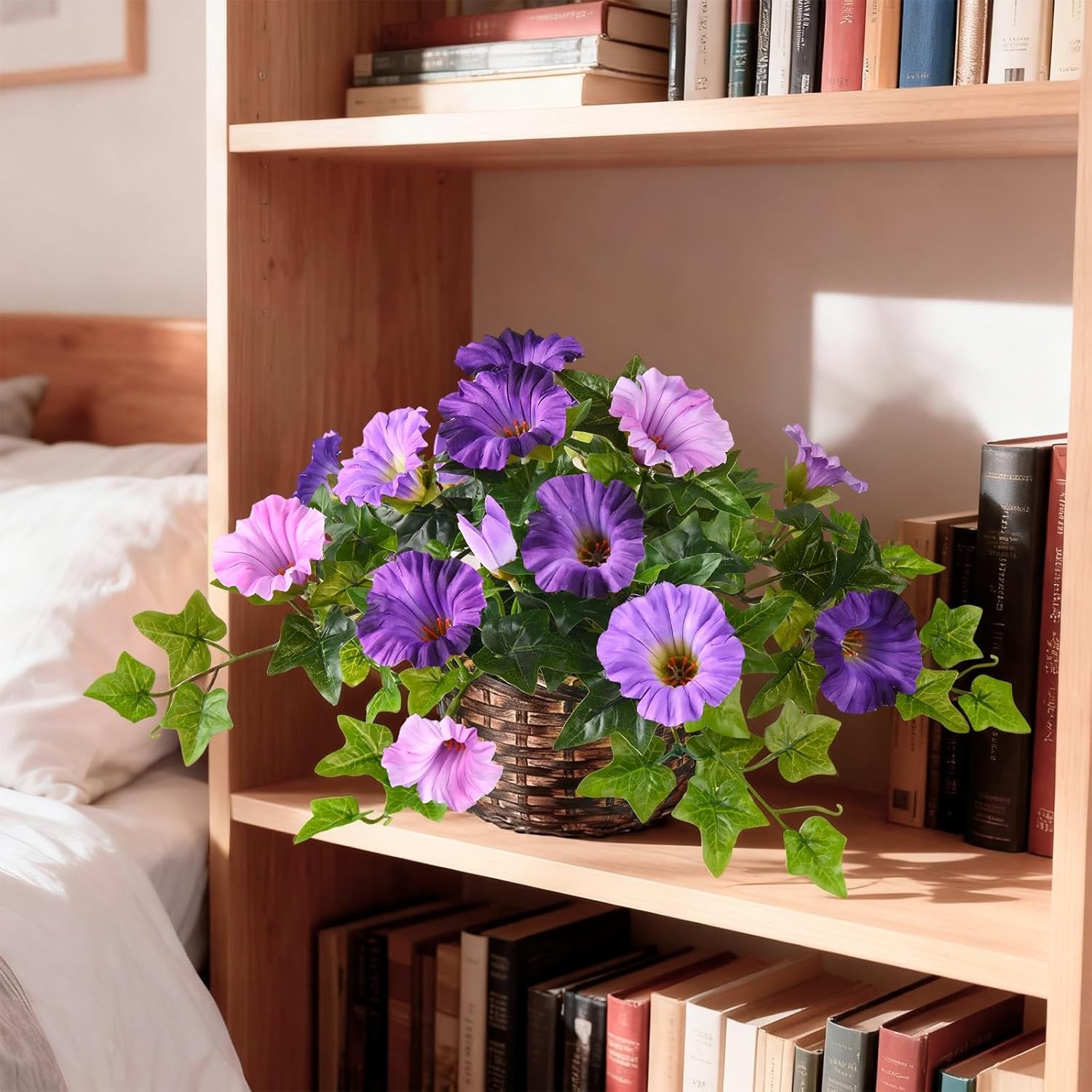 2 Set Artificial Outdoor Flowers With Hanging Basket 2 Hanging Planters Faux New