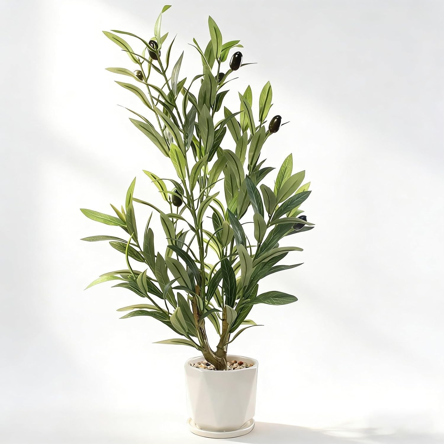 Fake Olive Tree with Pot Indoor, 22″ Artificial Olive Tree Stems Potted Green…
