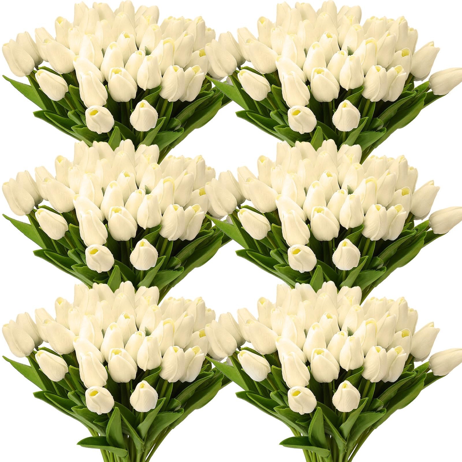 Milk White Artificial Tulip Flowers Fake PU Faux Latex Bouquet Bulk 100 PCS