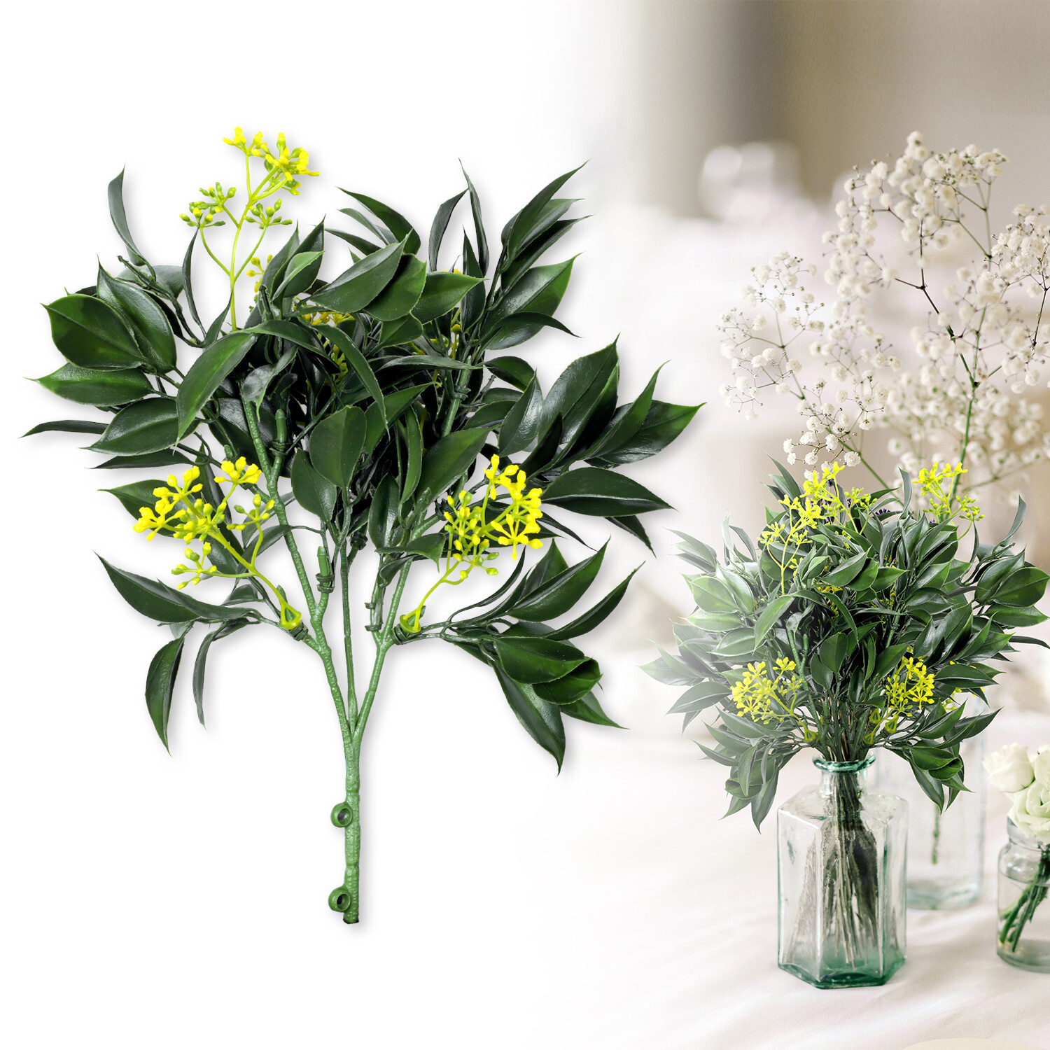 Patio Artificial Flowers 10.5″ Fake Plants Bushes Adjustable Outdoor Dark Green