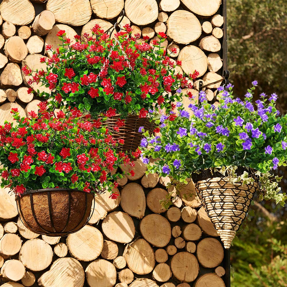 Faux Eucalyptus Bundles, 10 Count UV Resistant Outdoor Decor, Red