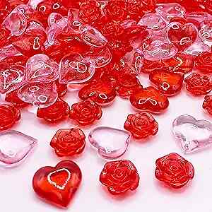 200Pcs Acrylic Heart Ornaments Rose Flower Vase Filler Valentines Day