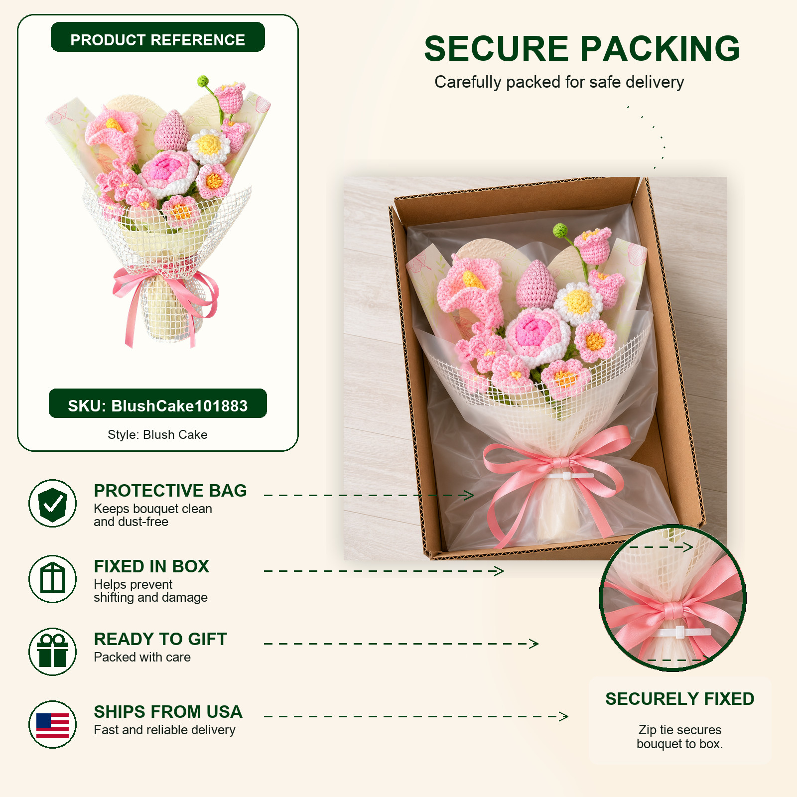 Blush Pink Rose Lily Crochet Bouquet Birthday Gift Home Decor