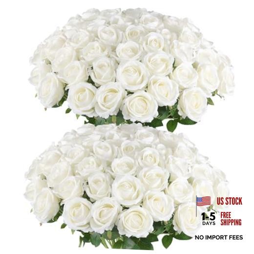 Pcs Artificial Roses in Bulk, Fake Velvet Silk Roses Realistic Rose 50 White