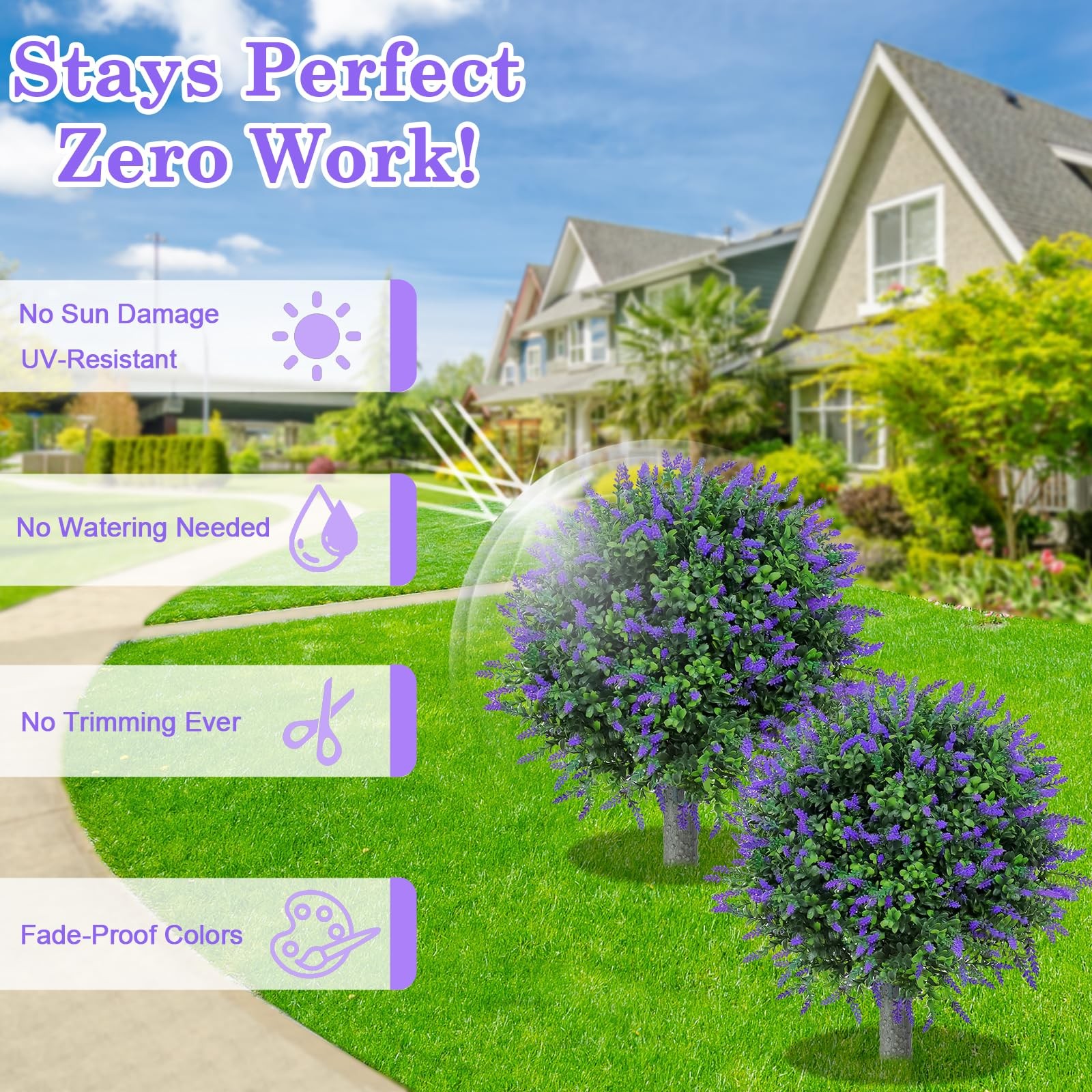 Artificial Lavender Topiary Ball (2 Pack) – 17″ UV Resistant Faux Plants for …