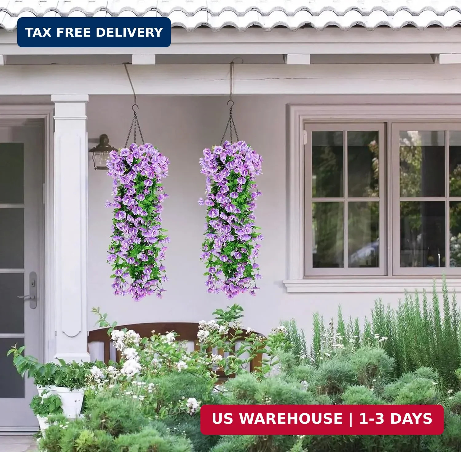 2PCS Artificial Hanging Flowers, 31.5in UV Resistant Morning Glory Vines, Faux W