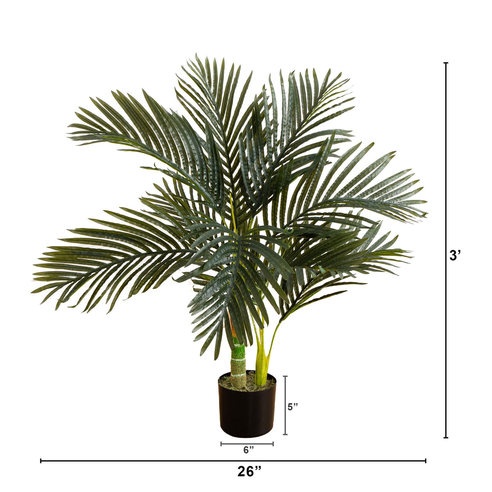 Nearly Natural 3ft Artificial Golden Cane Palm Tree in Green